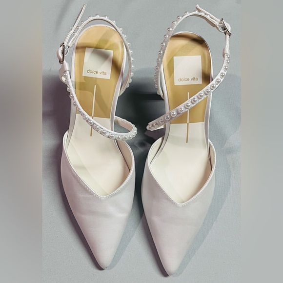 DOLCE VITA Women's KAMRA PEARL Satin White Heels Size 7.5 - Picture 7 of 8